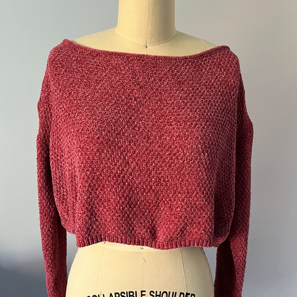 Nasty Gal Women's Cropped Long sleeve Super Soft Rose Sweater Y2K Cozy Vibe S
